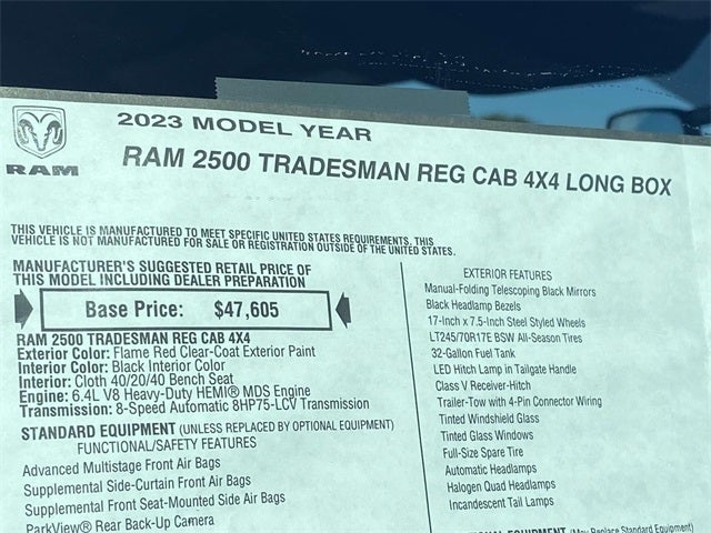 2023 RAM Ram 2500 RAM 2500 TRADESMAN REGULAR CAB 4X4 8' BOX
